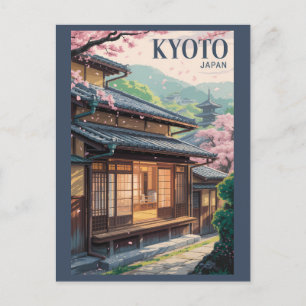 Kyoto Japan Huis Illustratie Reis Kunst Vintage Briefkaart
