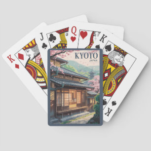 Kyoto Japan Huis Illustratie Reis Kunst Vintage Pokerkaarten
