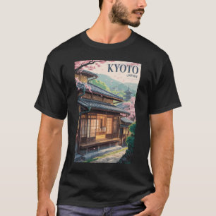 Kyoto Japan Huis Illustratie Reis Kunst Vintage T-shirt
