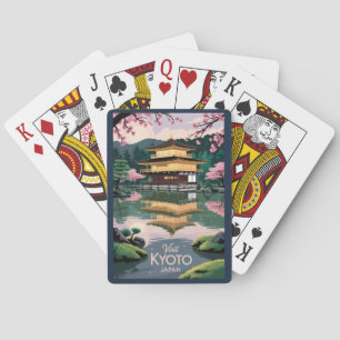 Kyoto Japan Kinkaku-ji Illustratie Reis Kunst Vin Pokerkaarten