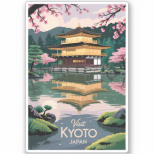 Kyoto Japan Kinkaku-ji Illustratie Reis Kunst Vin Sticker