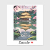 Kyoto Japan Kinkaku-ji Illustration Travel Art Vin Sticker (Vel)
