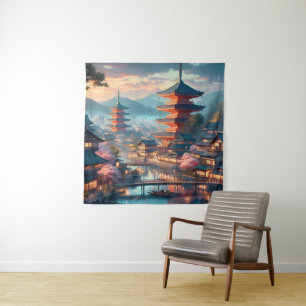 Kyoto Japan Landschap Reis Antiek Wandkleed