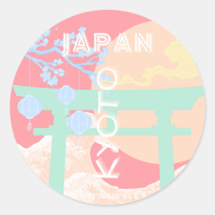 Kyoto Japan Pastel Travel Art Ronde Sticker