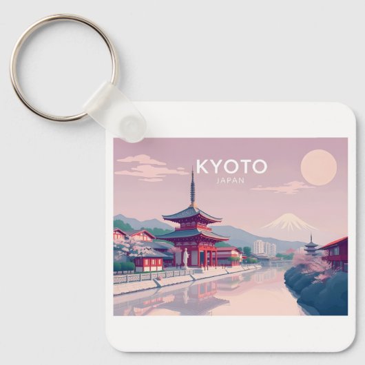Kyoto Japan Pastel Travel Design Sleutelhanger (Voorkant)