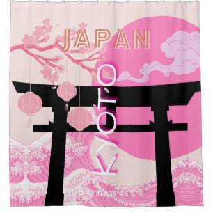 Kyoto Japan Pink Travel Art Douchegordijn