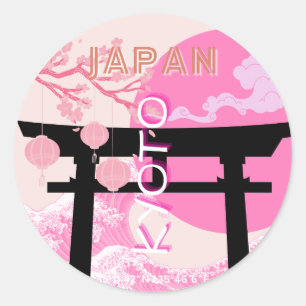 Kyoto Japan Pink Travel Art Ronde Sticker