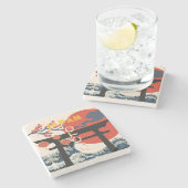 Kyoto Japan Reiskunst, Retro Reiskunst Stenen Onderzetter (Zijkant)