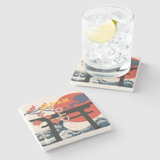 Kyoto Japan Reiskunst, Retro Reiskunst Stenen Onderzetter (Zijkant)