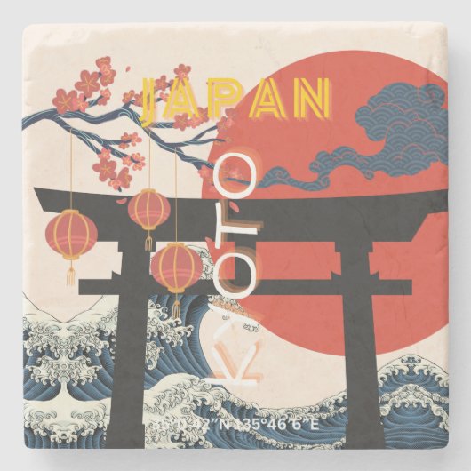 Kyoto Japan Reiskunst, Retro Reiskunst Stenen Onderzetter (Voorkant)