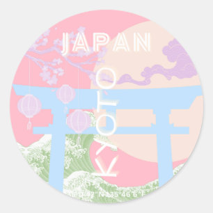 Kyoto Japan Reiskunst, Roze Pastel Reiskunst Ronde Sticker