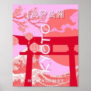 Kyoto Japan Reiskunst, Roze Retro Reiskunst Poster
