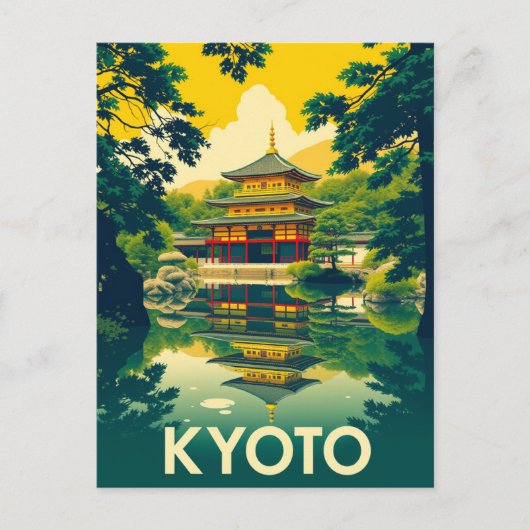 Kyoto, Japan Retro Travel Art Briefkaart (Voorkant)