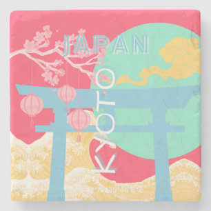 Kyoto Japan Retro Travel Art Stenen Onderzetter