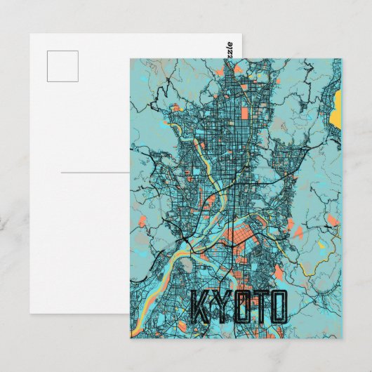 Kyoto Japan Stadsplattegrond Blauwgroen Briefkaart (Voorkant / Achterkant)