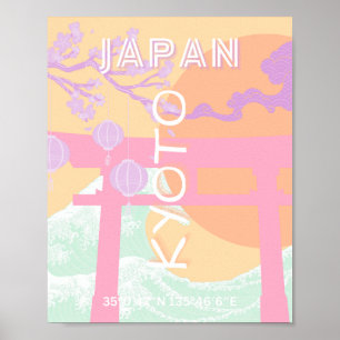 Kyoto Japan Travel Art, Oranje pastelkunst Poster