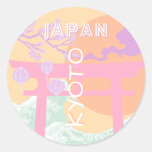 Kyoto Japan Travel Art, Oranje pastelkunst Ronde Sticker (Voorkant)