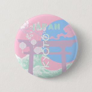 Kyoto Japan Travel Art, Pink Preppy Art Ronde Button 5,7 Cm