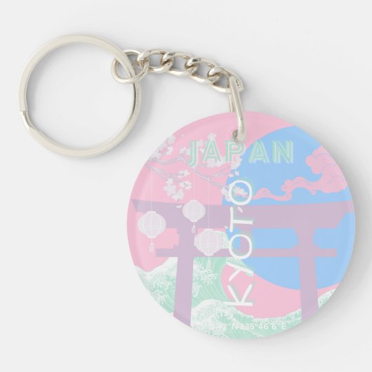 Kyoto Japan Travel Art, Pink Preppy Art Sleutelhanger (Voorkant)