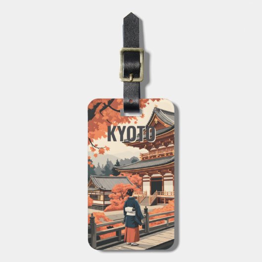 Kyoto Japan Travel Autumn Temple Retro Personalize Bagagelabel (Voorkant verticaal)