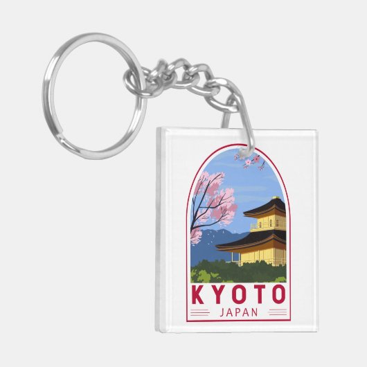 Kyoto Japan Travel Retro Travel Embleem Sleutelhanger (Voorkant Links)
