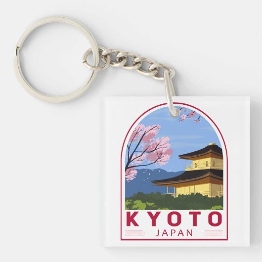 Kyoto Japan Travel Retro Travel Embleem Sleutelhanger (Voorkant)