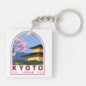 Kyoto Japan Travel Retro Travel Embleem Sleutelhanger (Achterkant)