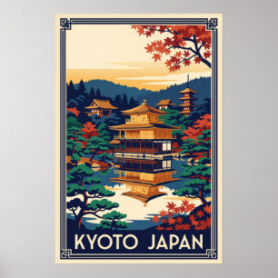 Kyoto Japan Vintage Gouden Paviljoen Illustratie Poster