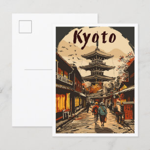 Kyoto Japan Vintage Travel Illustratie Briefkaart