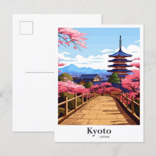 Kyoto Japan Vintage Travel Portret Illustratie Briefkaart