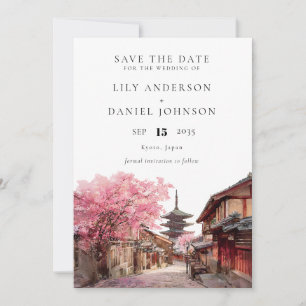 Kyoto Japan Watercolor Elegant Huwelijk Save The Date