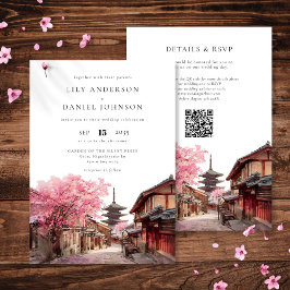 Kyoto Japan Watercolor QR Code Wedding Kaart