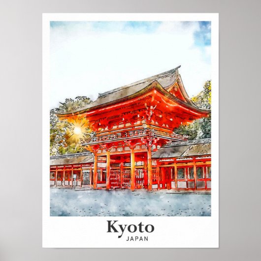 Kyoto Japan Waterverf Sketch Hand getekend Poster (Voorkant)