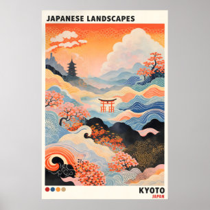 Kyoto Japans landschap poster, vintage Japandi Poster