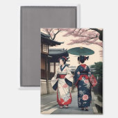 Kyoto Kimono Spring Walk Magnet (Voorkant / Achterkant)