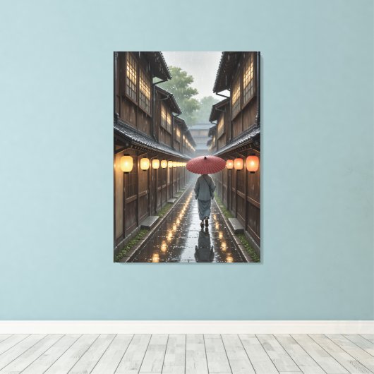 Kyoto Lantern Rain – Ghibli-geïnspireerde kunstpri Canvas Afdruk (Insitu (Houten vloer))