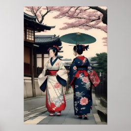Kyoto Lente Wandel Muurkunst – Kimono Scene Poster