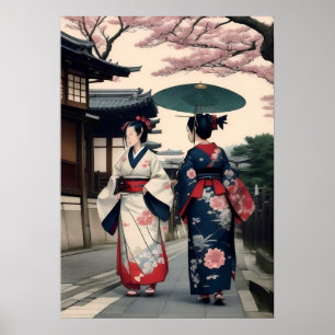 Kyoto Lente Wandel Muurkunst – Kimono Scene Poster