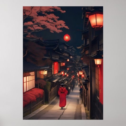 Kyoto Night Lanterns Poster (Voorkant)