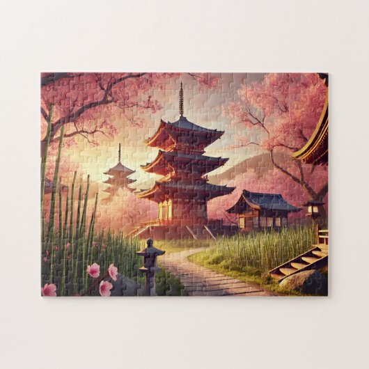 Kyoto Pagode Kersenbloesem & Bamboebos Legpuzzel (Horizontaal)