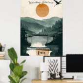 Kyoto Sereniteit - Zen Tuin Reflecties Poster (Thuiskantoor)