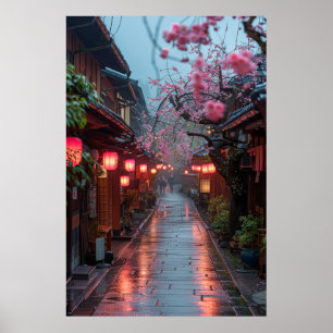 Kyoto Straat bij Schemering – Lantaarn Japanse Kun Poster