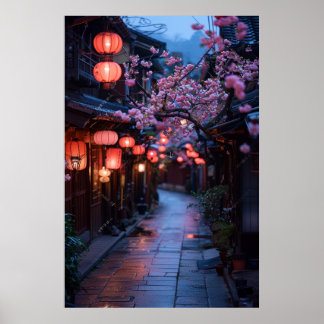 Kyoto Straat bij Schemering – Lantaarn Japanse Kun Poster