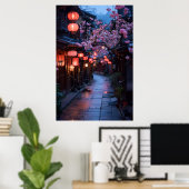 Kyoto Street at Dusk – Lantern Japanese Art Poster (Thuiskantoor)