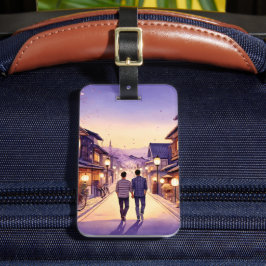 Kyoto vriendjes bij zonsondergang bagagelabel