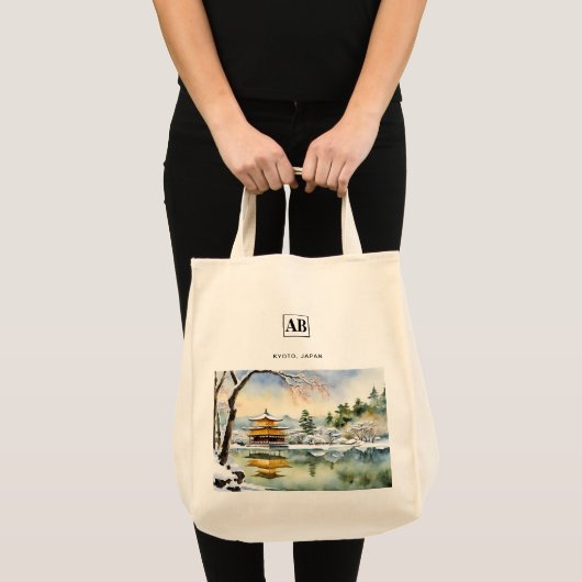 Kyoto Winter Aquarel Kunst - Canvas tas (Voorkant (product))