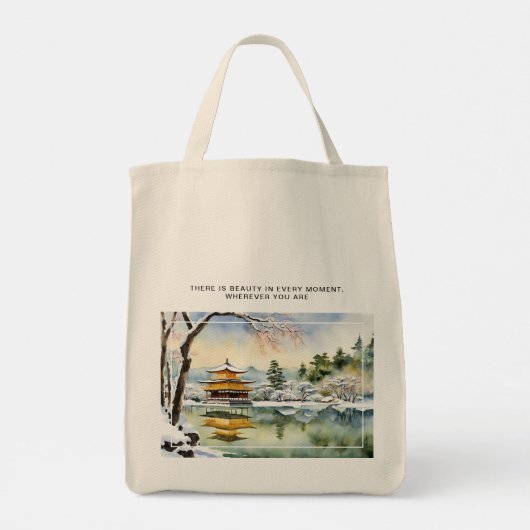 Kyoto Winter Aquarel Kunst - Canvas tas (Achterkant)