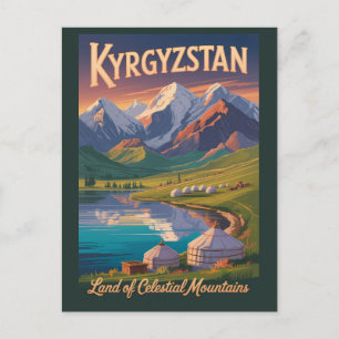 Kyrgyzstan bergen illustratie reis kunst Vinta Briefkaart