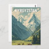Kyrgyzstan Illustration Travel Art Vintage Briefkaart (Voorkant / Achterkant)
