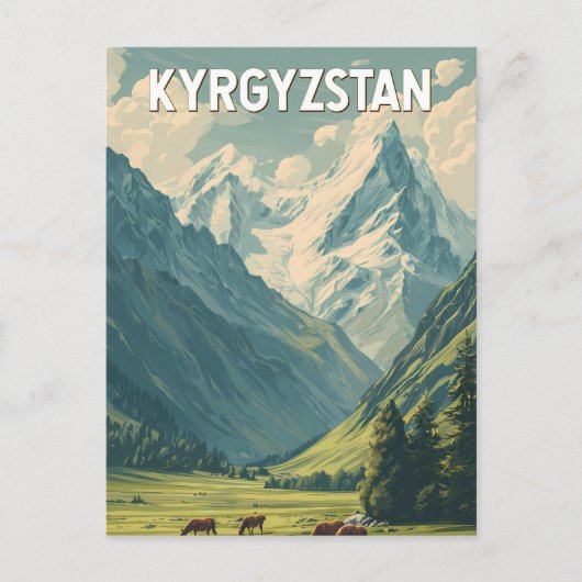 Kyrgyzstan Illustration Travel Art Vintage Briefkaart (Voorkant)